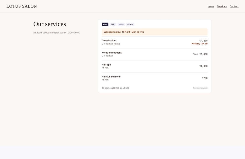 Snapshot of the Vizzit website widget preview